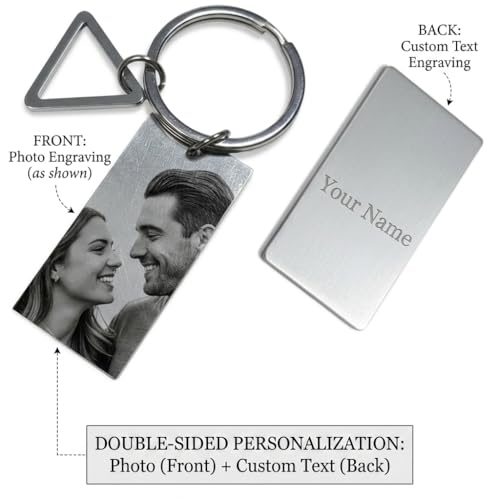 Image of Custom Photo & Text Engraved Keychain - Double Sided Custom Picture keyring For Him /Her Birthday Memorial Gift