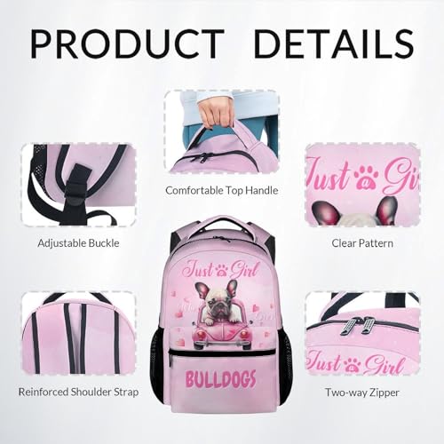 UNIKITTY Kids Backpack with Lunch Box - School Bags for Girls - French Bulldog Backpack for Dog Lovers - 17 Inch Toddler Schoolbag with Pencil Case4