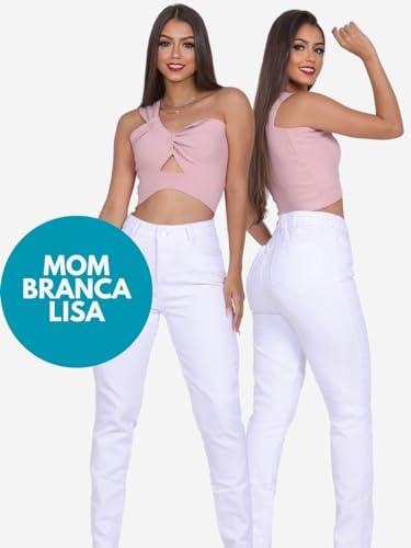 Calça Jeans MOM Feminina Cintura Alta Empina Bumbum 100% Algodão (BR, Numérico, 46, Regular, Regular