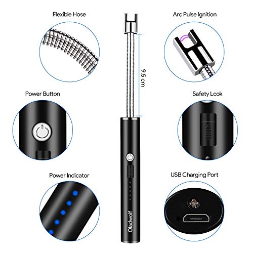 Oladwolf Lichtbogen Feuerzeug, Elektro Stabfeuerzeug USB Aufladbar Lang Sturmfeuerzeug, Flammenlose Winddichte… – Bild 2