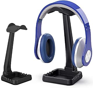 EURPMASK Universal Headphone Stand Hanger with Phone Holder,[Non-Slip Design] Earphone Holder for Desk with Extra Storage Space for All Headphones, Gaming Earphone Display Headset Hook Mount-Black