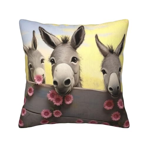 Coussin âne et fleurs en velours côtelé pour décoration canapé - 3