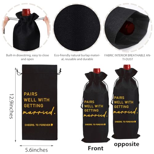 Image of Married Wine Bag Married Gifts for Couples Mr Mrs Marriage Honeymoon Gift Wedding Party Decorations Getting Engaged Wine Bottle Bag Champagne Bottle Wraps Bags (Black)