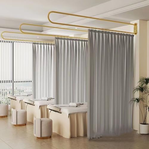 Bubinblau 吊り下げ式間仕切り、U字型カーテンロッド、部屋のプライバシーカーテン、壁掛け式仮設フェンス、試着室美容室寝室用,グレー,200cm
