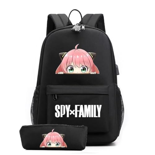 Nesthome Mochila escolar Spy x Family con estuche, mochila para el tiempo libre, cosplay, adolescente, bolsa escolar, Negro L., Talla única