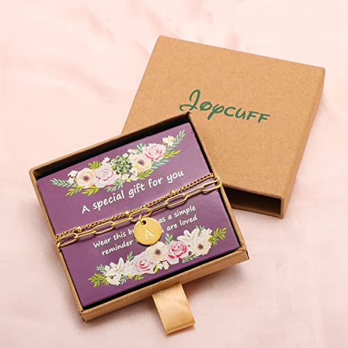 Joycuff Gold Initial Bracelets For Women Gifts For Teen Girls 18K Gold Plated Layered Alphabet Charm Bracelet Adjustable Papercilp Link Chain Letter A Jewelry For Her #TOP5