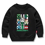 [ビューテ] マインクラフト 子供服 春秋 スウェット 長袖 クルーネック 男の子 女の子 綿100% キッズ 薄手 カジュアル 小学生 トップス プレゼント ブラック 140CM