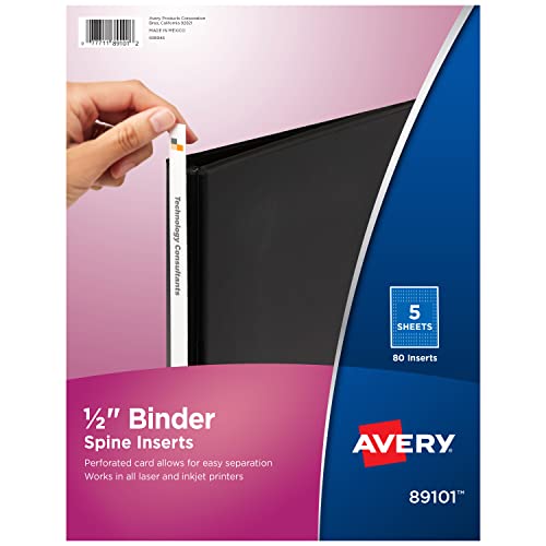 Avery Binder Spine Inserts, for 1/2 Inch Ring Binders Containing 0.7