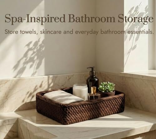 Image of Yangqihome Natural Rattan Storage Baskets, Rectangular Woven Fruit Baskets, Decorative Wicker Basket and Small Baskets for Organizing,Set of 3, (Brown)