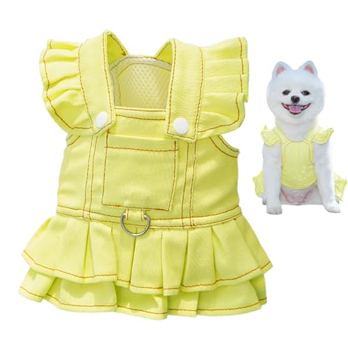 小型犬用 通気性 ドレス 軽量快適 ペットウェア 春夏 犬服 日常用,猫用アウトドア衣装 | 散歩 旅行に最適 子犬 カウボーイ オーバーオール 着脱簡単 外出用