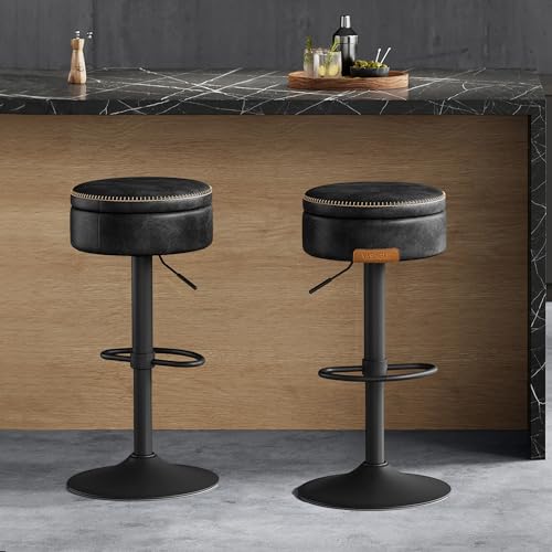 Image of VASAGLE EKHO Collection - 360 Swivel Bar Stools Set of 2, Height Adjustable Barstools with Storage, Synthetic Leather with Stitching, Mid-Century Modern, Kitchen Bar, Easy Assembly, Ink Black