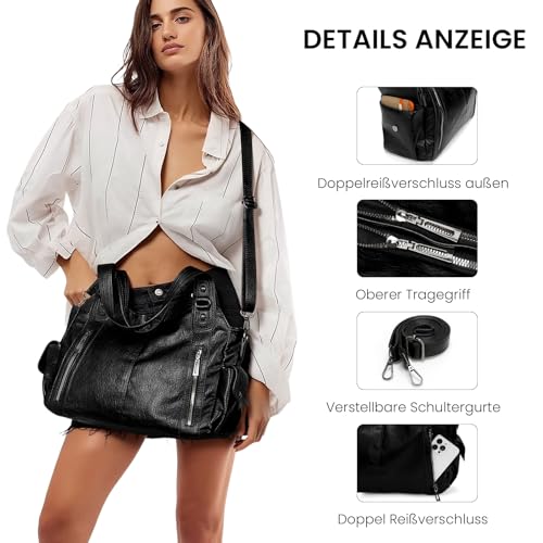 Generisch Generish Handtasche Damen,Weiches Leder Tote Hobo Bag Groß Shopper Tasche Uni Tasche Vintage Bag Braun Slouchy UmhäNgetasche Arbeitstasche für Schule Reisen
