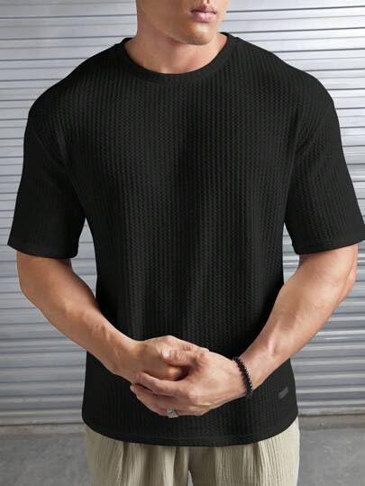 Image of Men Solid Waffle Round Neck Oversized /Dropshoulder |Baggy| Summer T Shirt for Ment Shirt