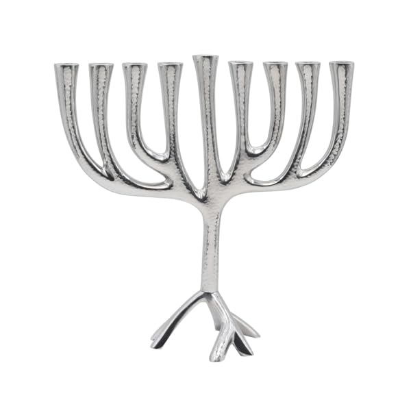 Yair Emanuel 9 Branch Menorah Large Tree of Life Hannukah Hanukiah 12.6 inch Hammered Design - Suitible for Standered Hannukah Candles and Oil Cups - Jewish Judaica Gift
