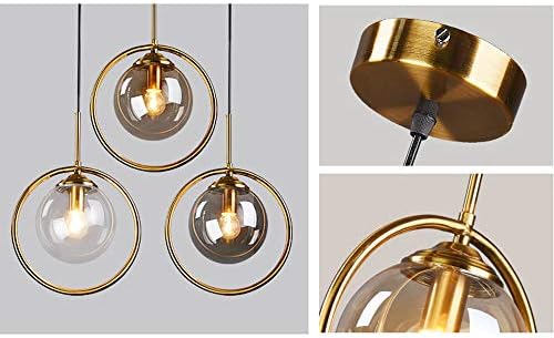 HJXDtech Industrial Vintage Bedroom Ceiling Pendant Light Featuring Brass & Glass Ball Lamp Shade, Retro Loft Bar Hanging Lighting Fixture (Clear)