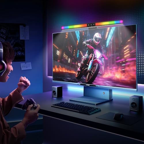 Geisofu Barra de luz para monitor de computador reativo com som RGB – Barra de luz LED para monitor