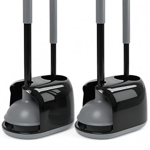Toilet Bowl Brush and Plunger Set with Toilet Cleaner Brushes and Heavy Duty Plunger Long Handle for Essential Bathroom Scrubber Cleaning