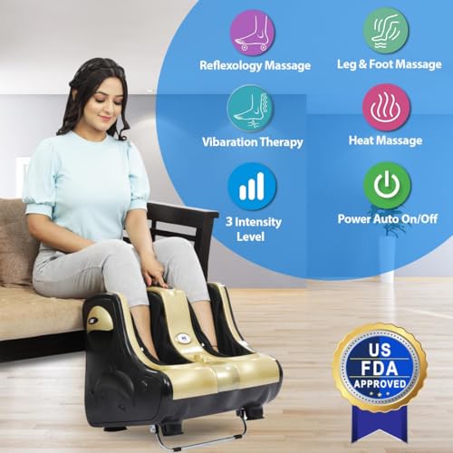 Image of JSB HF05 Leg Calf & Foot Massager for Pain Relief Improving Blood Circulation, with Human Hands Like Pressing & Vibration Reflexology (AC Powered) (Black-Silver)