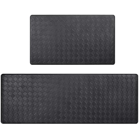 CRUGLA 2 Piece Black Kitchen Rugs Cushioned Anti Fatigue Mat, Thick Comfort Kitchen Mats for Floor, Waterproof Standing Mats for Bathroom, Bedroom, Living Room, Laundry (47x17 in+29x17 in) Cover