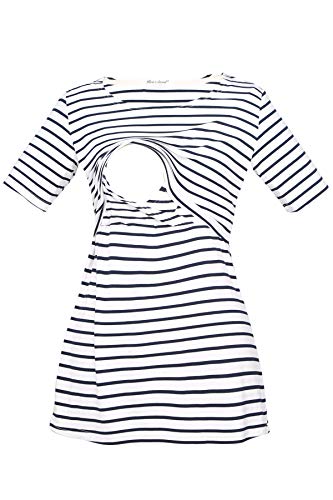 Bearsland Women's 3 Packs Maternity Nursing Tops Short Sleeve Breastfeeding Shirts,Blagrablublawhistripe,M #TOP4