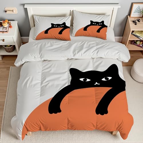 Housse de couette chat 200x200 en microfibre douce avec fermeture éclair pratique