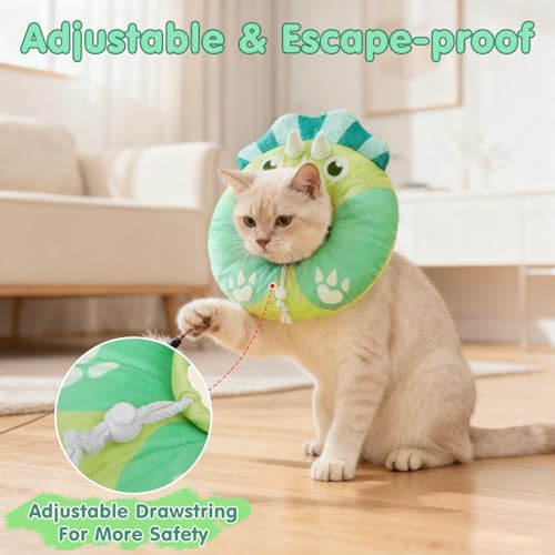 Image of BEAUTYZOO Cat Cone Collar Soft, Cat Donut Recovery Collar After Surgery to Stop Licking, Kitten E Collars Neck Pillow Cone, Adjustable Elizabeth Pet Collars for Puppy Small Dogs, Green Triceratops S