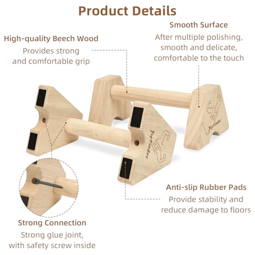 Topfinder Wooden Parallettes, Push Up Bar Calisthenics Press Up Handles L Sit Bars Handstand Blocks Gymnastics Equipment - Image 3