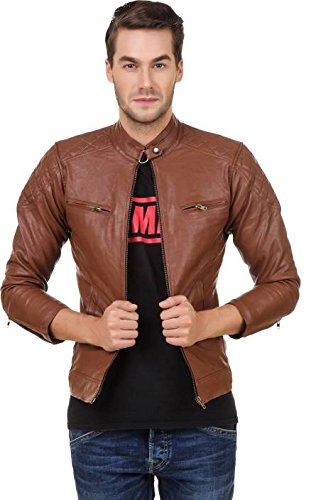 GarmadianMens Solid Faux Leather Brown Designer Jacket
