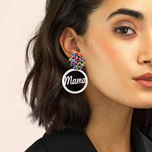 Colorful Mama Earrings Mothers Day Drop Earrings Birthday Holiday Jewelry Gift Mama Dangle Letter Earrings Mother’s Day Gift For Mom Grandmother From Daughter (A) #TOP1
