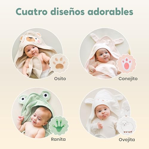 Miniatura 4 de Cuddlebug Set De Capa De Baño Con Capucha Y Manopla Para Bebé - 100 Algodón Rizo Premium - Toalla Infantil Ultra Suave Y Absorbente Para Recién Nacidos Y Niños 75 X 75 Cm - Bear