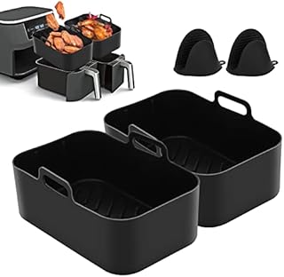 Silicone Air Fryer Liners for Ninja Dual Air Fryer AF400UK & Tower T17088 & AF300UK, 7.67in Reusable Silicone Air Fryer Pot Basket, Ninja Air Fryer Accessories Trays for Ninja Dual Foodi (4PCS Set)