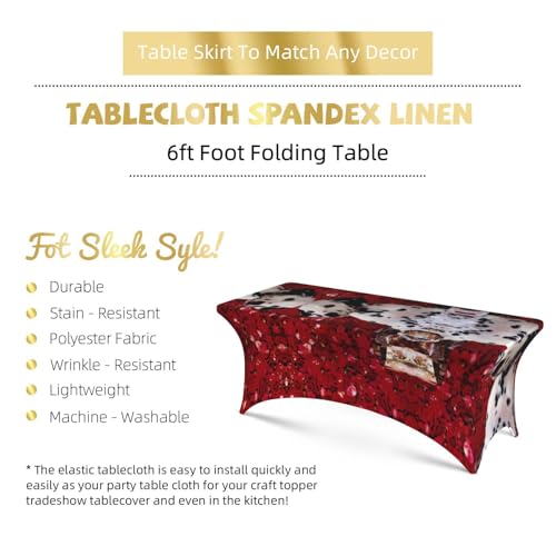 Housse de table rectangulaire dalmatien EdWal 1,8m en élasthanne extensible - 6