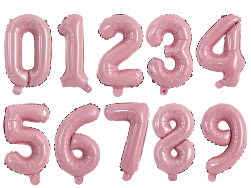 Image of TONIFUL Number Balloon 16 Inch 10 Pcs Pink 0-9 Birthday Number Balloons