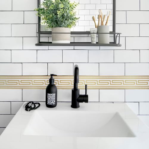 funlife 4M - Papel pintado con diseño de llave griega de oro blanco para despegar y pegar, bordes decorativos vintage para pared, moldura para despegar y pegar, para dormitorio, sala de estar,