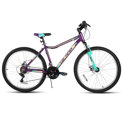 Hiland 26 Inch Ladies Mountain Bike, Aluminium Frame 18 Speed MTB for Women, Ladies and Girls Mountain Bike with Double Disc Brakes and Suspension Fork, Purple - Image 7