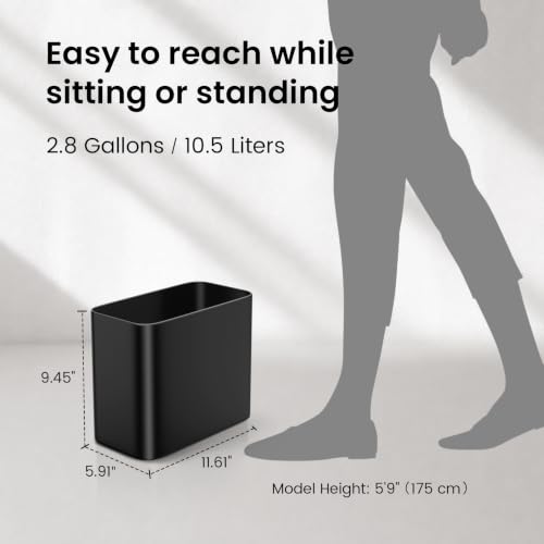 Image of Cesun Small Bathroom Trash Can, 2.8 Gallons, Under Sink Wastebasket, Black