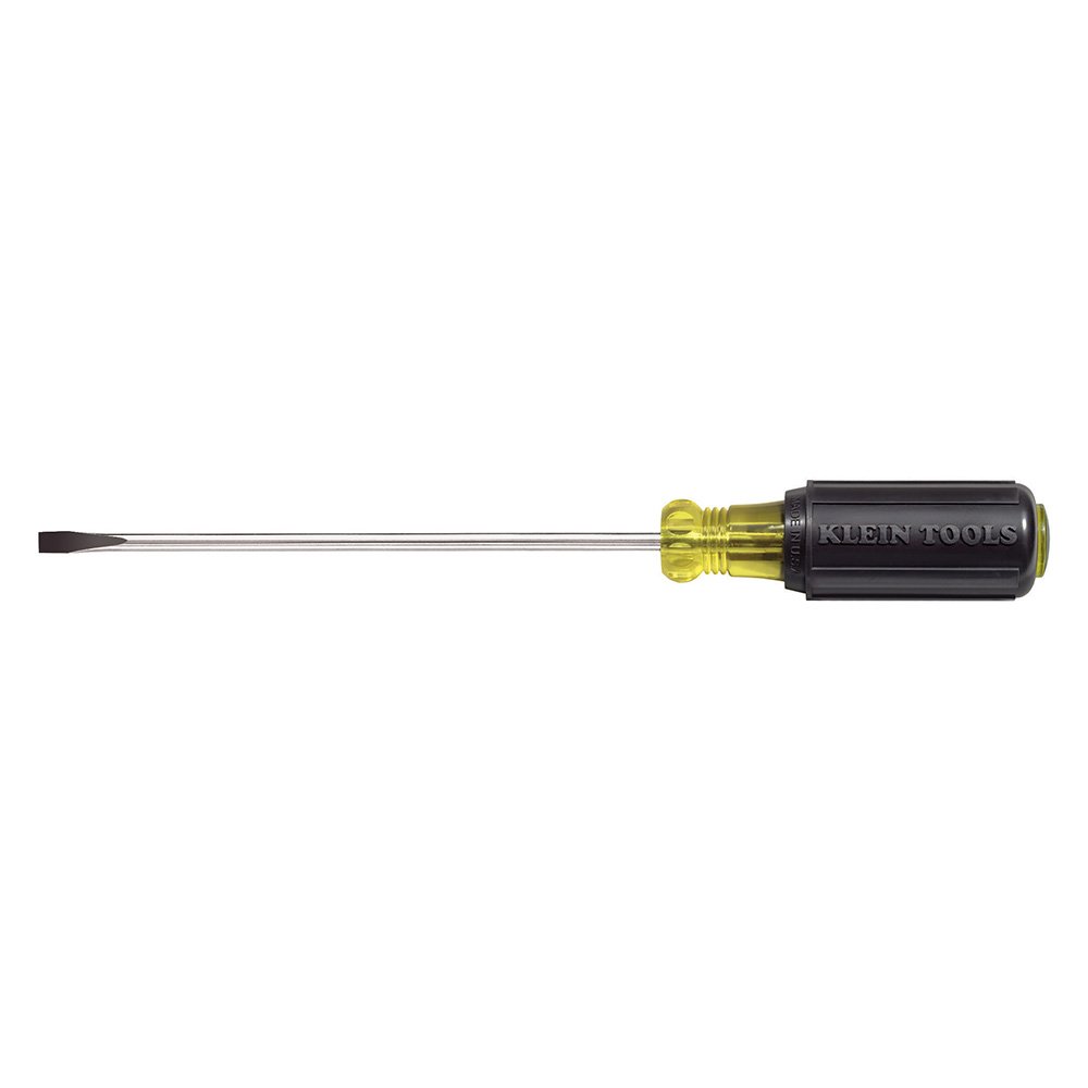 Klein Tools Flat Head Screwdriver, 3/16-Inch Cabinet Tip with 10-Inch Round Shank 601-10, Black/Yellow