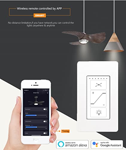 Nexete JF068-WIFI Smart Wi-Fi Ceiling Fan Control & Dimmer Wall Switch, 2.4Ghz Single Pole Wi-Fi Fan And Light Switch Combo thumb #2