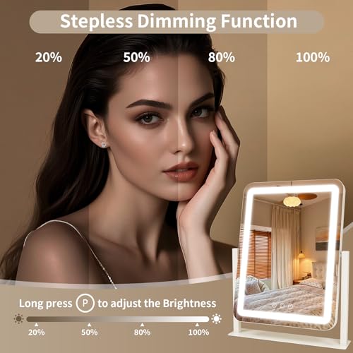 Image of ROLOVE Vanity Mirror with Lights 14.6x13 Inch, Smart Touch Control, 3 Color Lighting Modes, Table Top Mirror with Stand for Bedroom