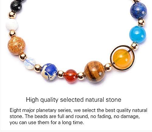 Aoweika Planet Bracelet Solar System Universe Galaxy Bracelet Handmade Natural Stone Bead Bracelet String Adjustable Astronomy Gifts Bangle for Women Men Kids