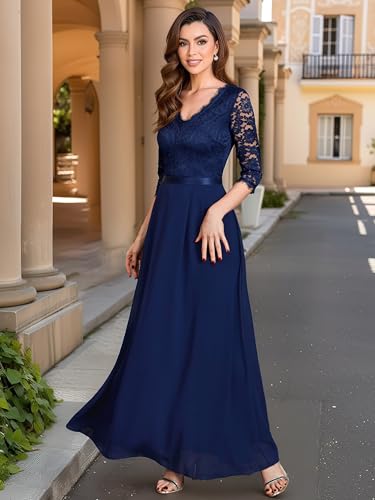 Image of MISSMAY Women's Formal Floral Lace 2 /3 Sleeves Long Evening Party Maxi Dress