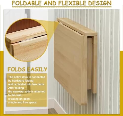 Floating Wood Wall Mounted Breakfast Bar Table with Brackets Fold Down Kitchen Dining Table for Laundry Room Space Saving (Size: L50xW40cm/L20xW16in)