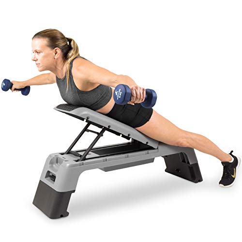 ProsourceFit Fitness Aerobic Deck Stepper with Resistance Band, Multifunctional Workout Bench for Weight Training, Plyometrics for Home Gym (Grey)