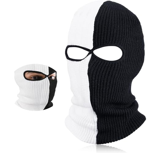 BBTO Balaclava à 2 Trous Tricoté d'hiver, Noir et Blanc, Style Classique