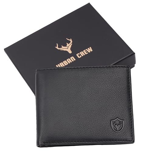URBAN CREW Genuine Leather Wallet for Men – RFID Blocking Slim Bifold Wallet with Coin Pocket & ID Window – Classic Leather Wallet for Travel & Daily Use (Black)2
