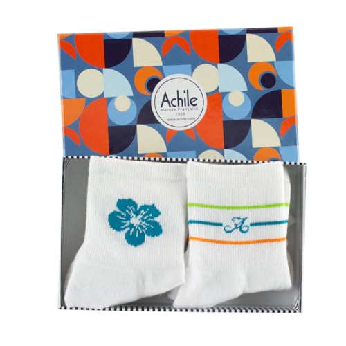 ACHILE - Coffret de 2 paires de socquettes Hawai semelle bouclette Fabrication Française - couleur - Blanc - Pointure - 35-41