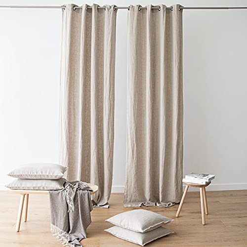 LinenMe 1x Rideau Lin 100% avec Oeillets - Rideaux Voilage Lin pour Salon Chambre à Coucher - 140x305 cm - Terra Natural