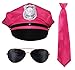Produktbild bad taste dieser Style macht geil pinkes 80er Jahre neon Polizei Kostüm Set für Karneval Fasching Junggesellenabschied - Pinke Polizei Mütze, Pinke Krawatte