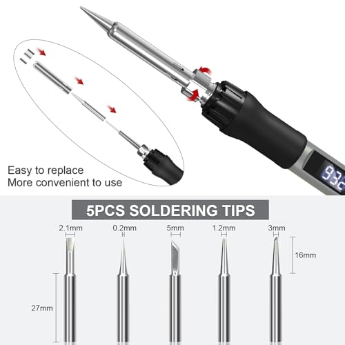Soldering Iron Kit, 100W Soldering Gun with LED Digital Display, Adjustable Temperature 356-932℉ Solder Kit for Electronics,Gray