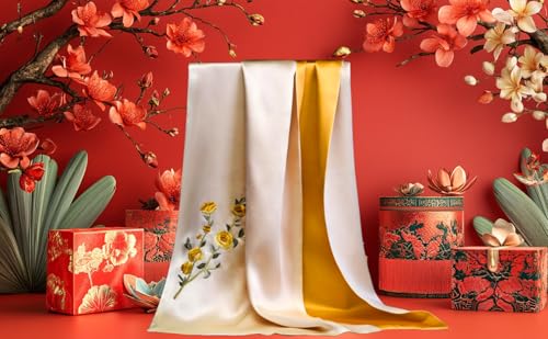 Écharpe florale brodée main en soie de mûrier 1003 luxe